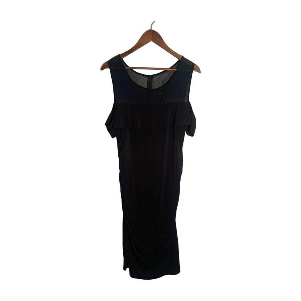 INC Cold Shoulder Black Round Neck Midi Dress XL